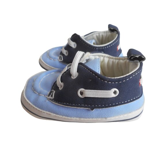 Carter's Child of Mine Size 0-3m Blue white Baby Shoes elastic close - Picture 2 of 5